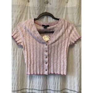 Forever 21 purple Ribbed‎ Button Front Crop Top Sz Small knit button school city